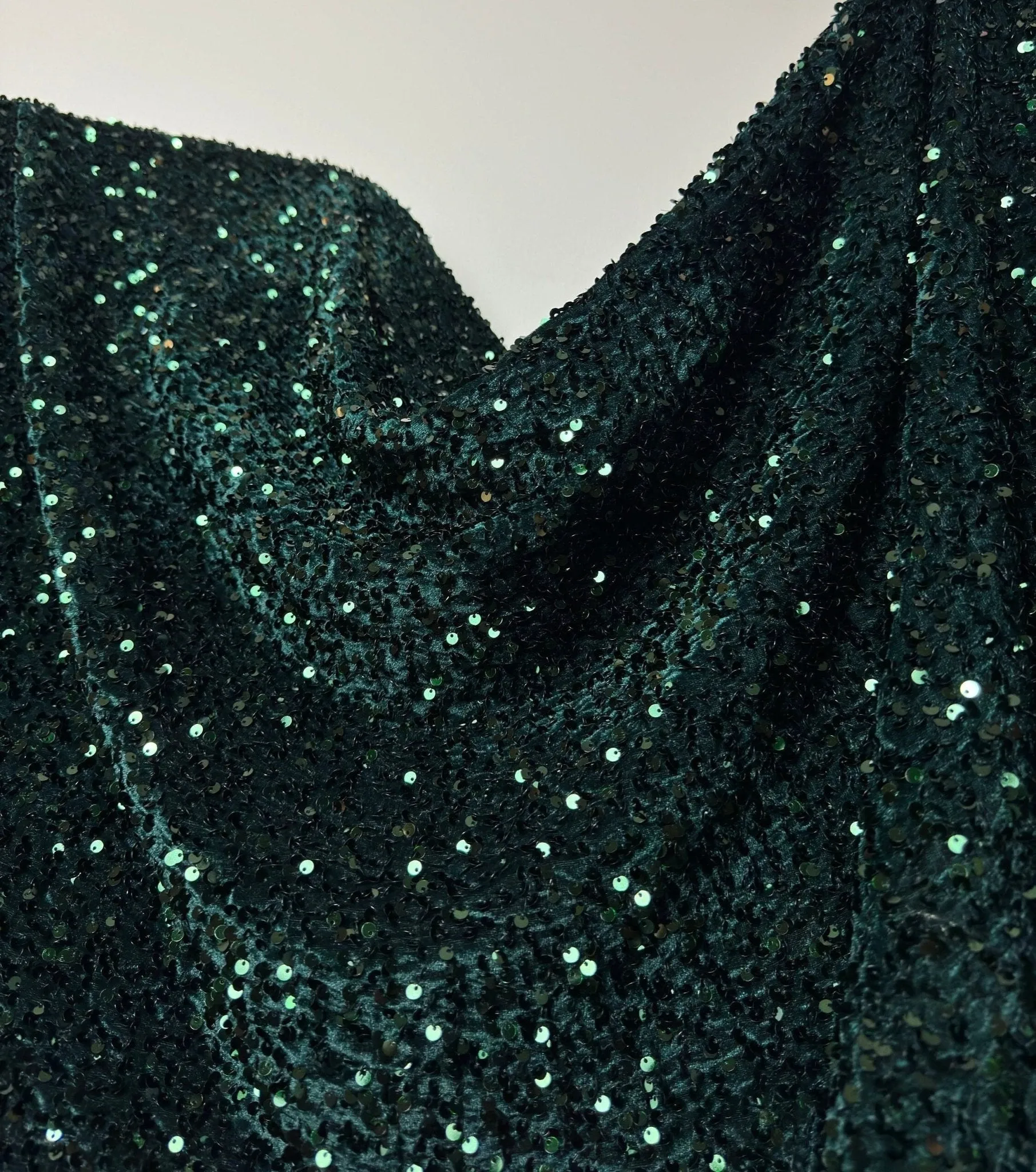 Hunter Green Sequins on Green Stretch Velvet Fabric