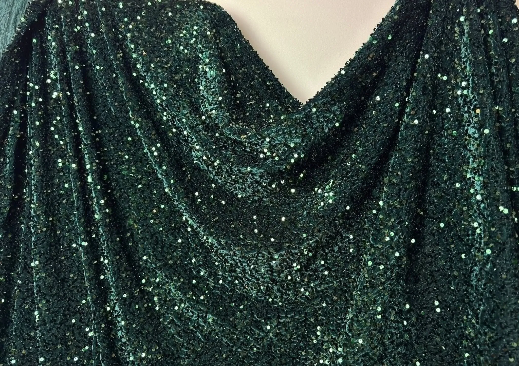 Hunter Green Sequins on Green Stretch Velvet Fabric