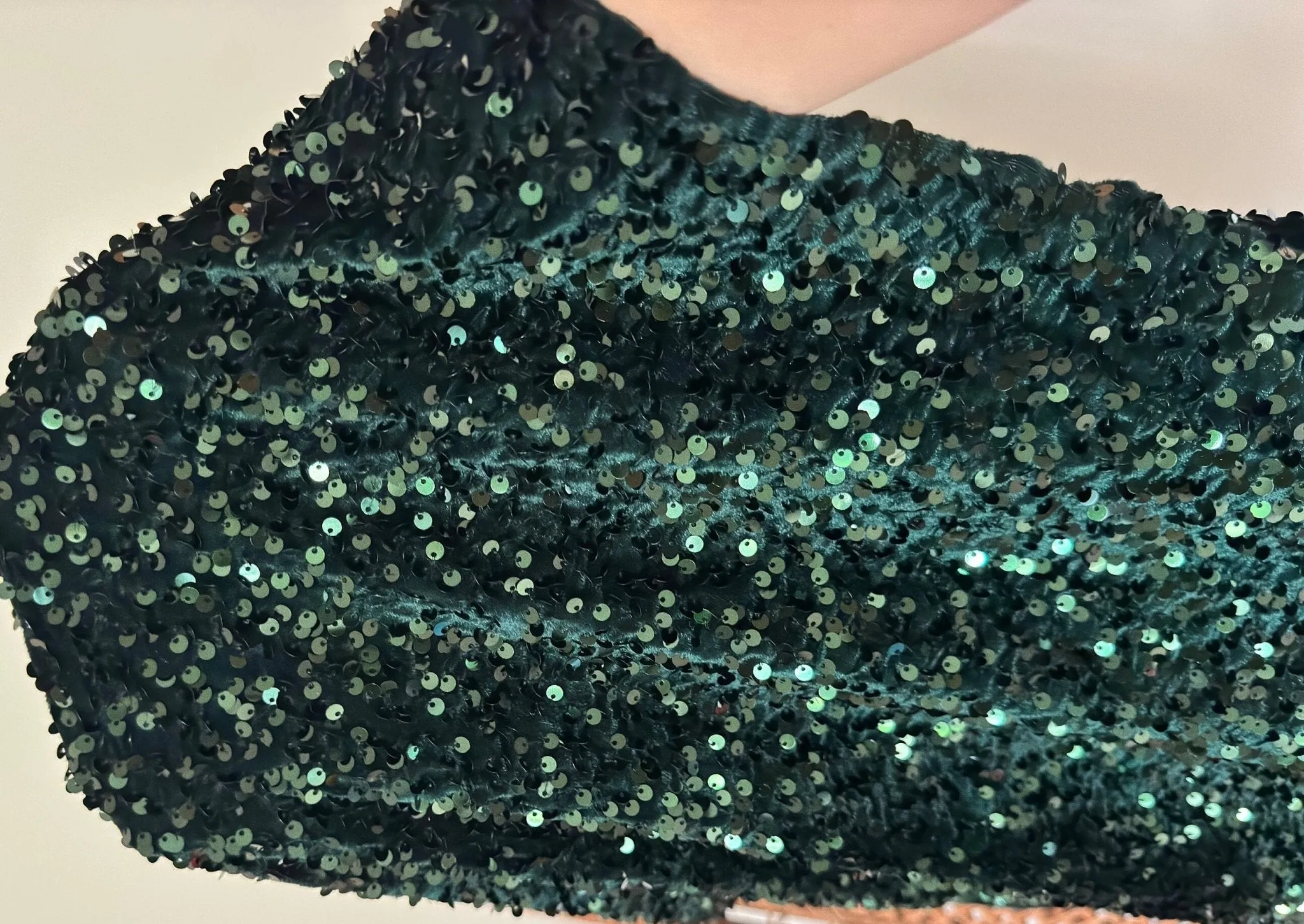Hunter Green Sequins on Green Stretch Velvet Fabric