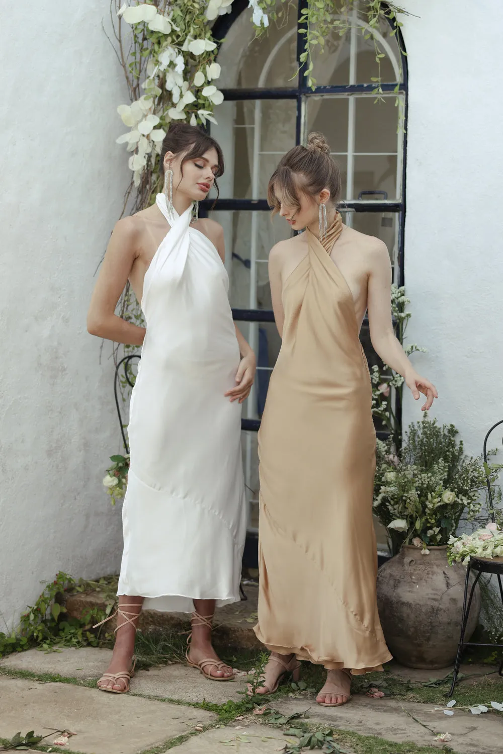 ILARIA Twist Silk Midi Dress (Bronze SC Silk)