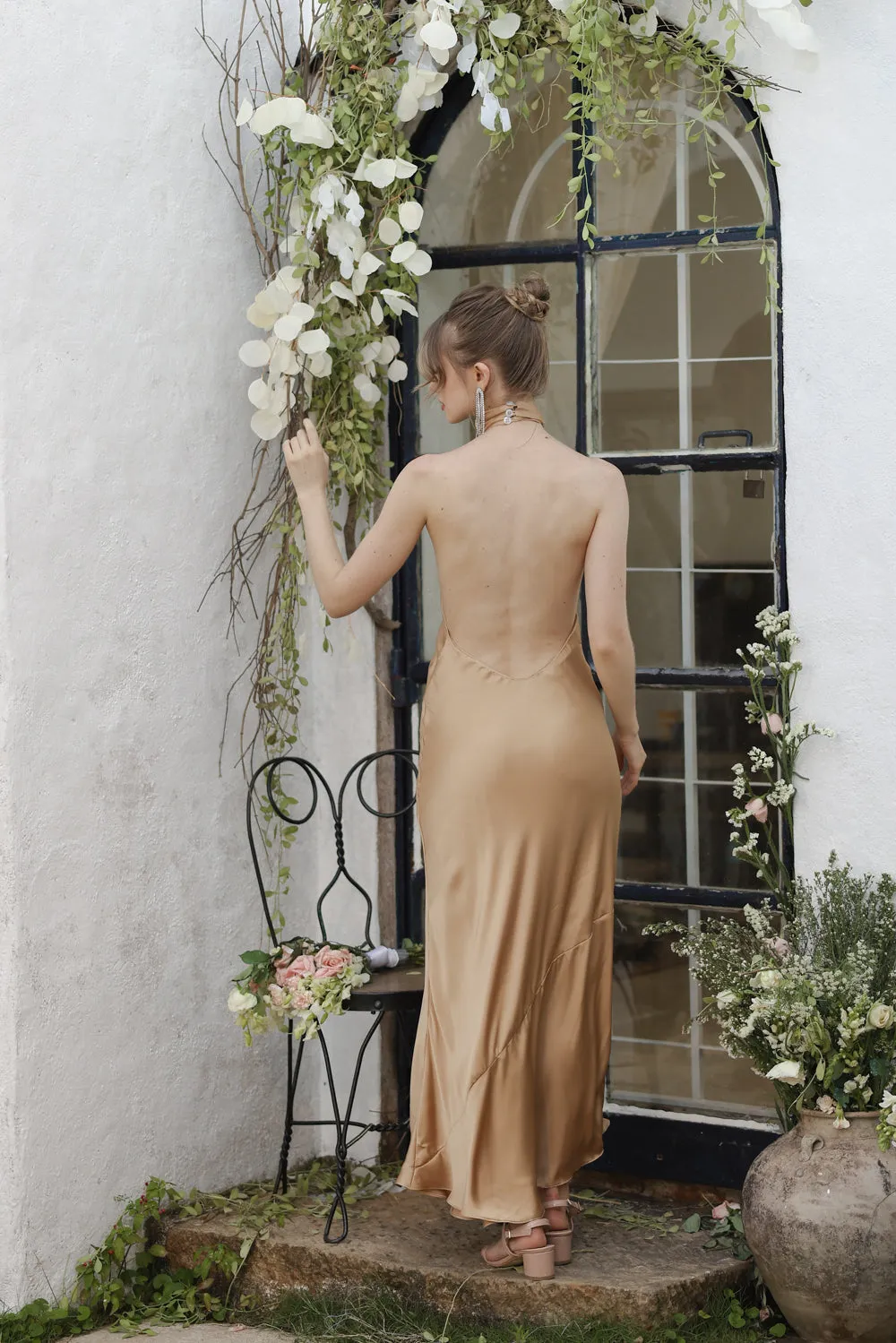 ILARIA Twist Silk Midi Dress (Bronze SC Silk)