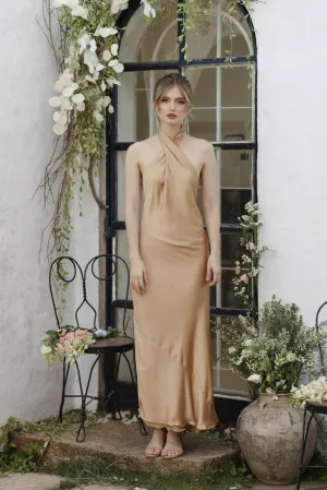 ILARIA Twist Silk Midi Dress (Bronze SC Silk)