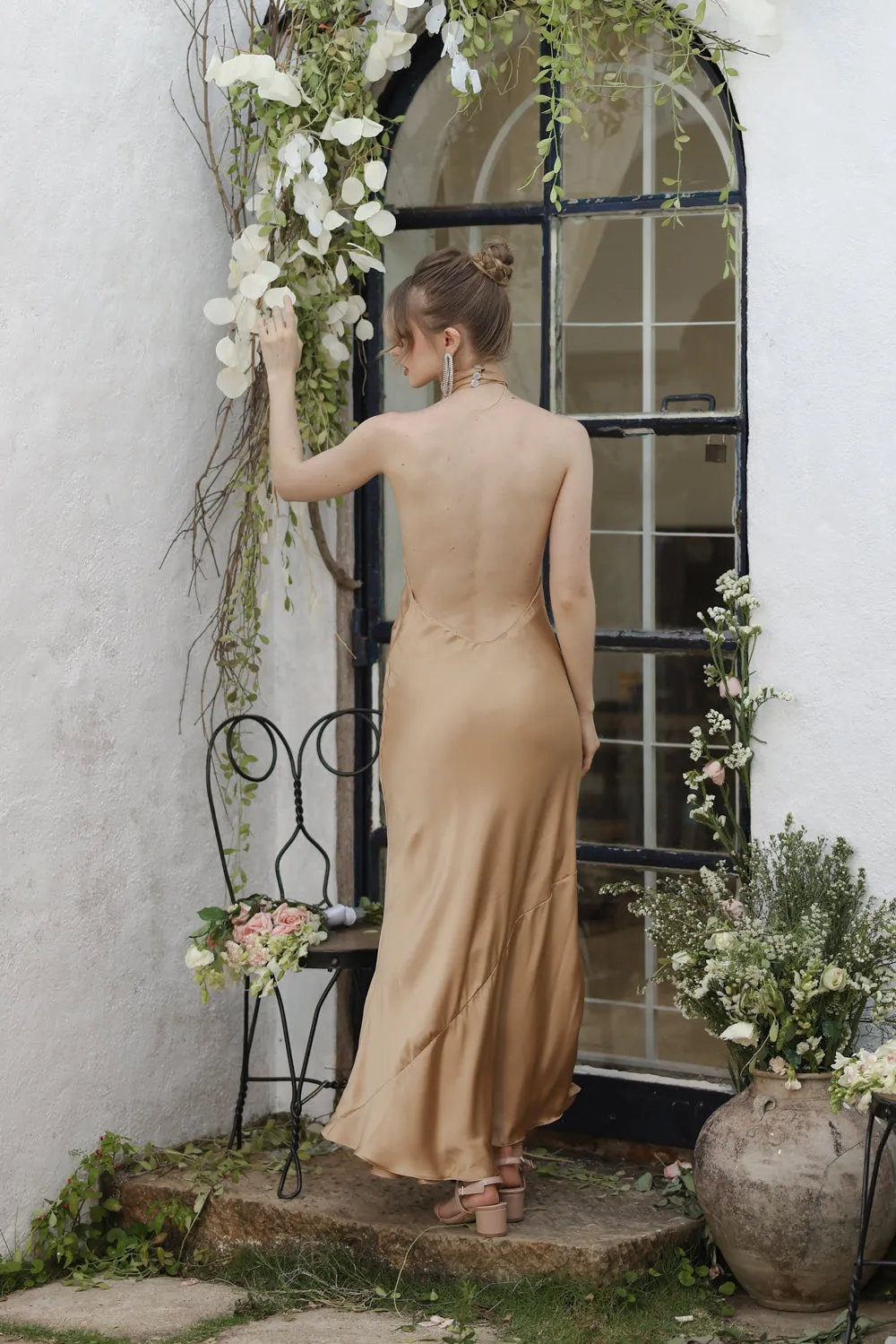 ILARIA Twist Silk Midi Dress (Bronze SC Silk)