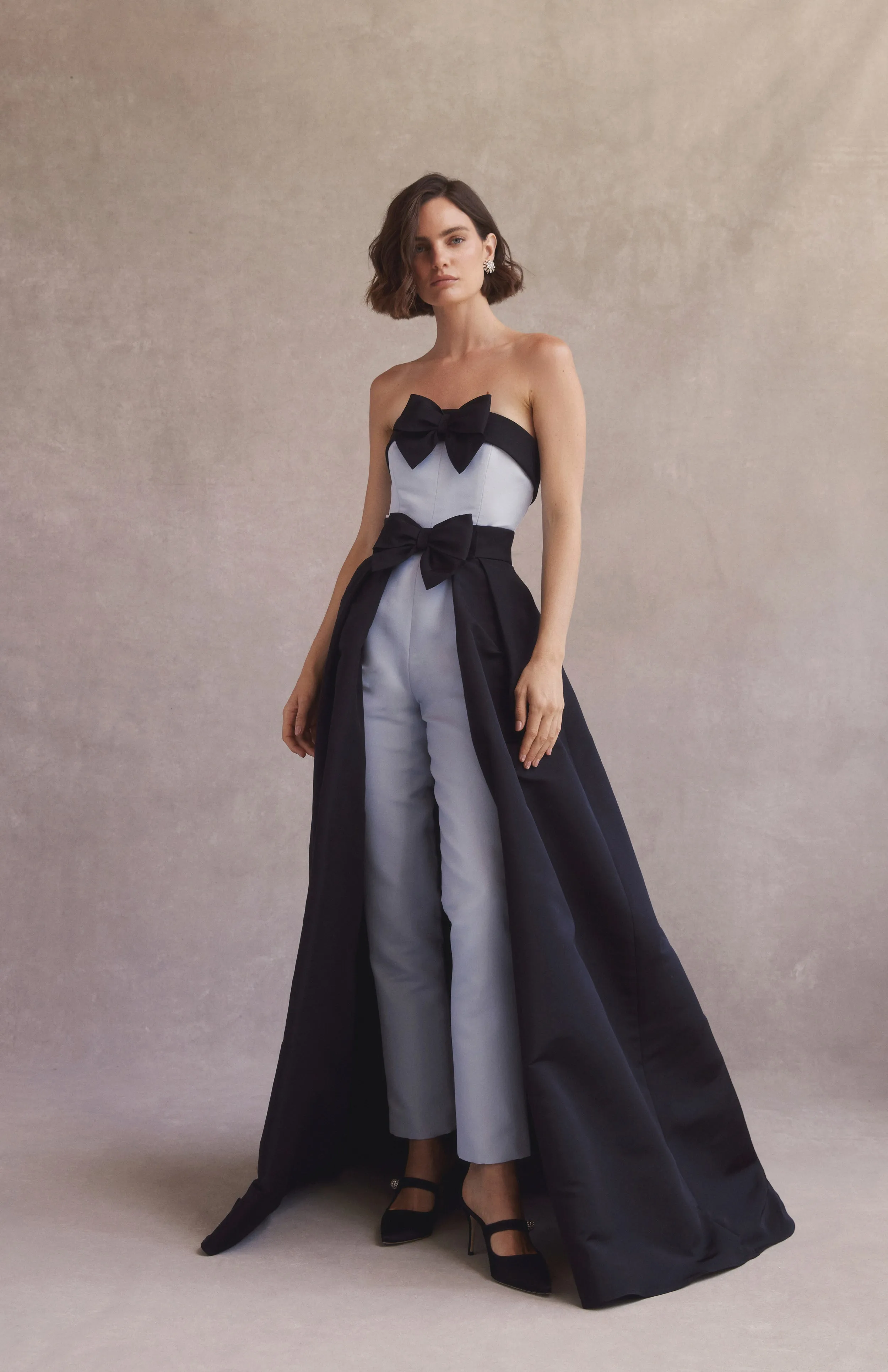 Ines Silk Faille Jumpsuit with French Bow Convertible Skirt