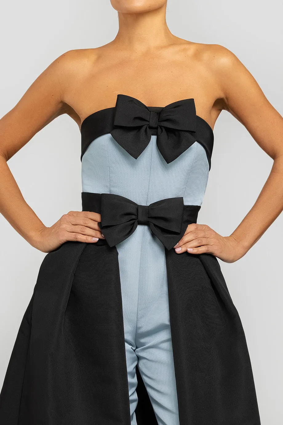 Ines Silk Faille Jumpsuit with French Bow Convertible Skirt