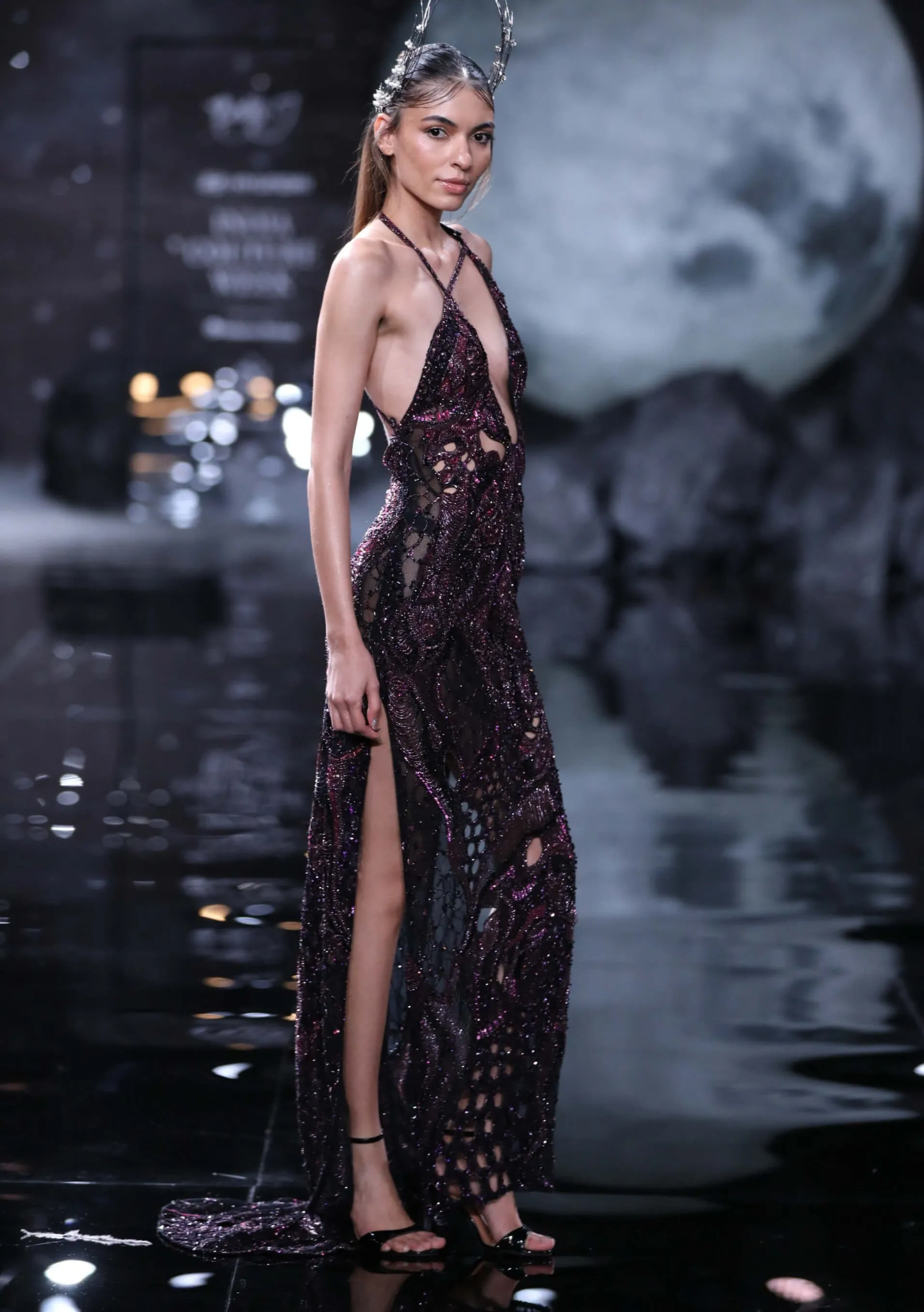 Iris black crystallized cutwork gown