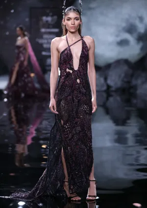 Iris black crystallized cutwork gown