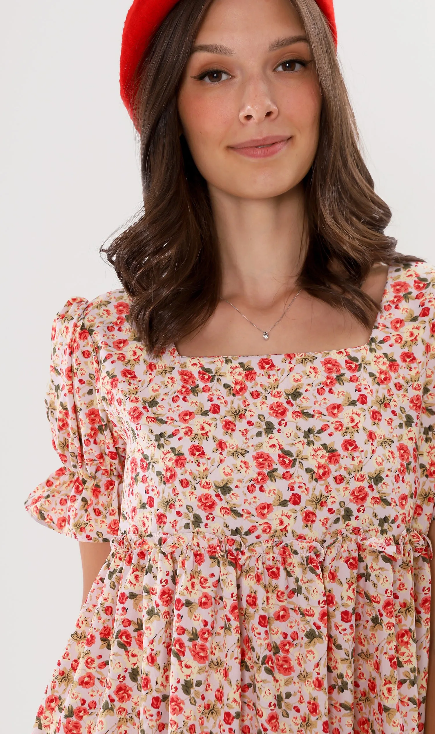 JADE Tiered Puff-Sleeve Dress (Pink)