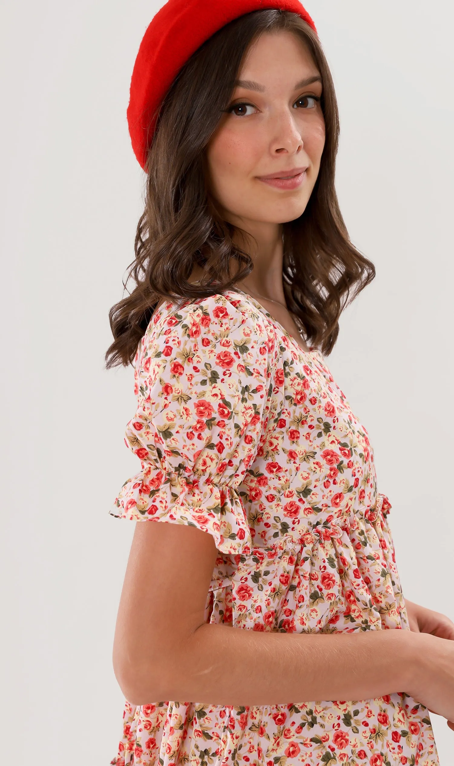 JADE Tiered Puff-Sleeve Dress (Pink)