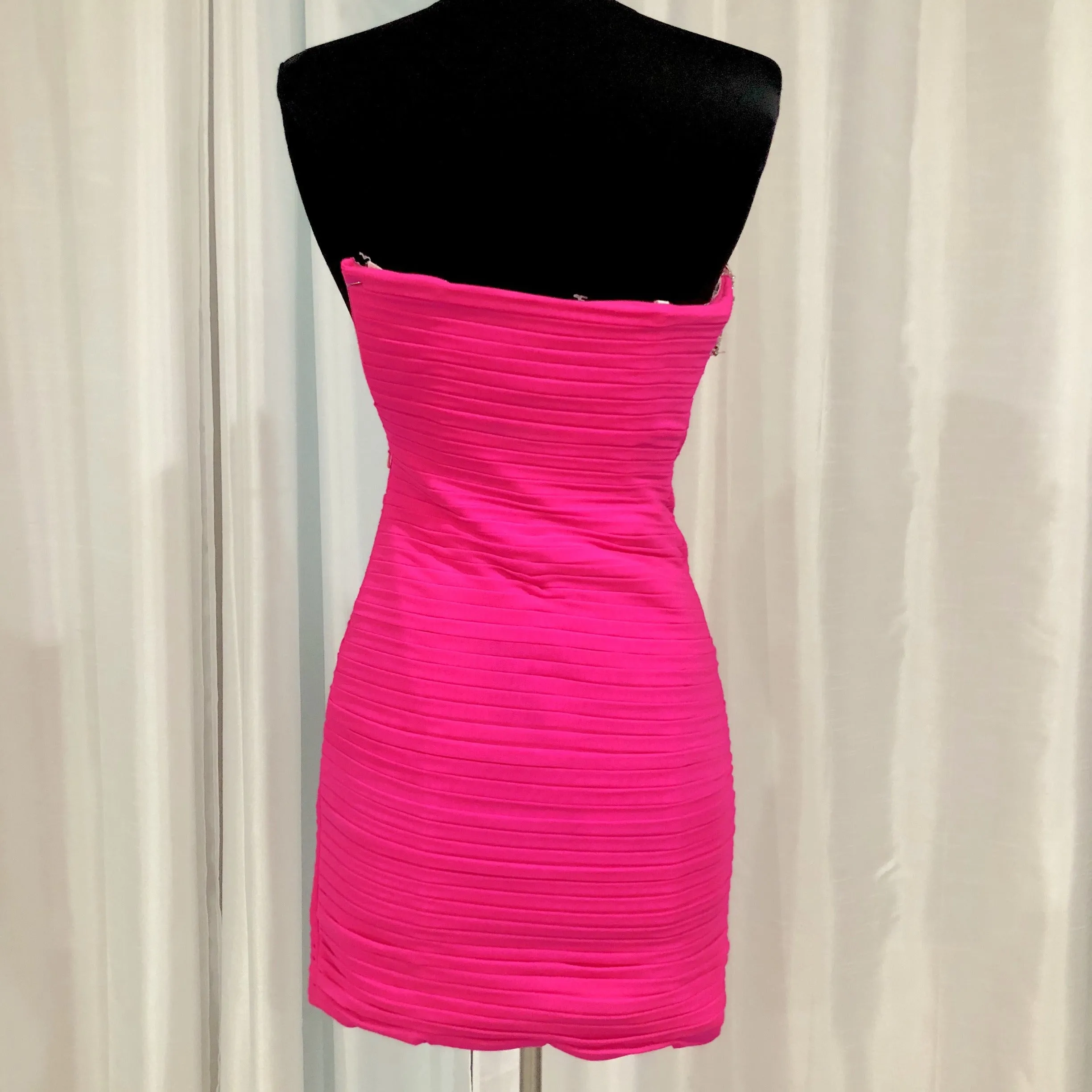 JOVANI 22256 Hot Pink Strapless Beaded Bodice Ruched Dress Size 0