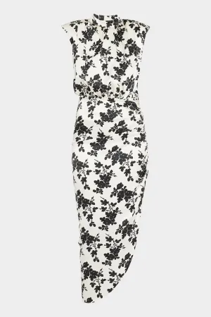 Kendall Stretch-Silk Floral Dress in Ivory Black