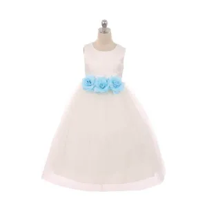 Leilani - Bridal Ivory or White - Baby Blue Flowers