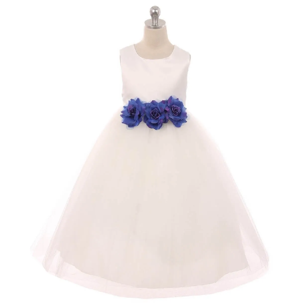 Leilani - Bridal Ivory or White - Baby Blue Flowers