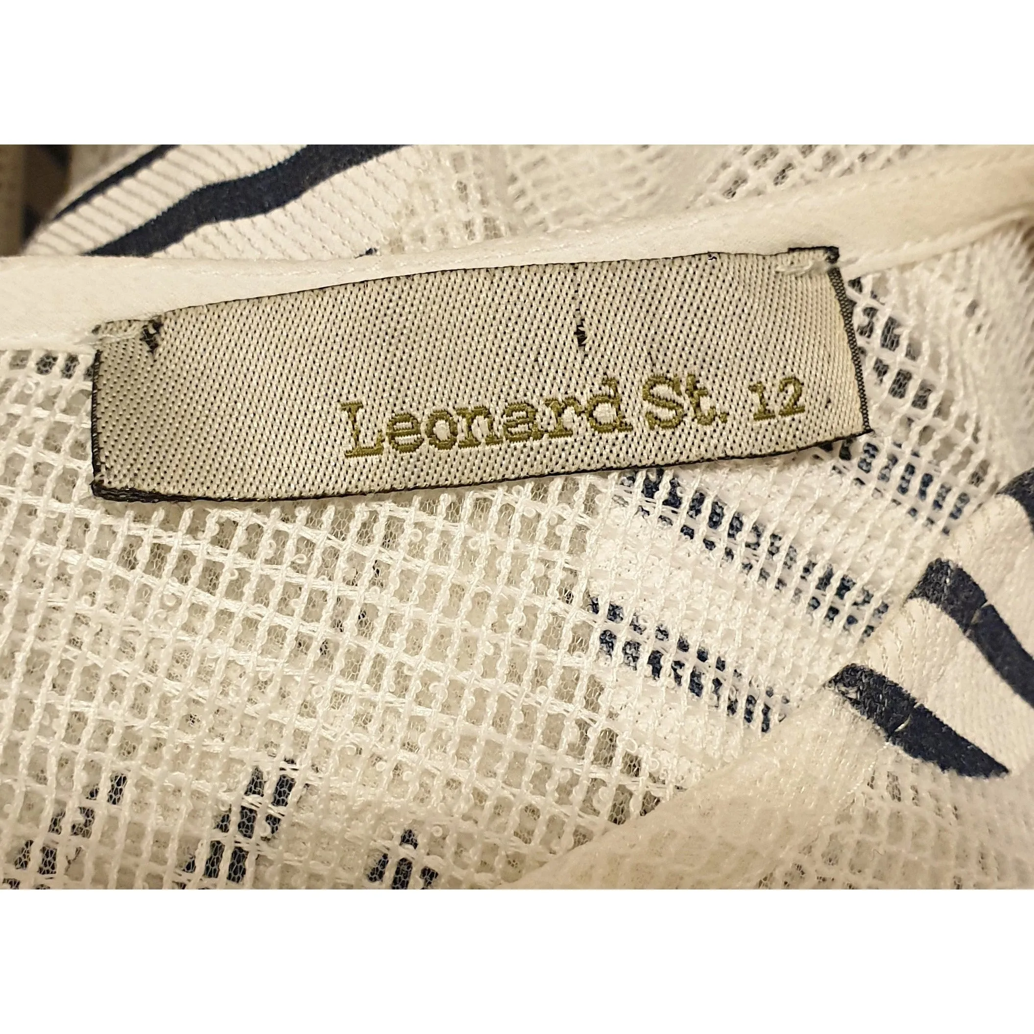 Leonard St white sheer dress with cute navy and white embroydered polka dots size 12