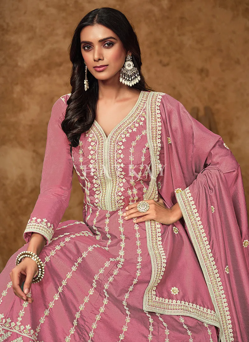 Light Pink Silk Anarkali Suit