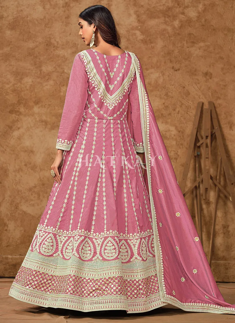Light Pink Silk Anarkali Suit