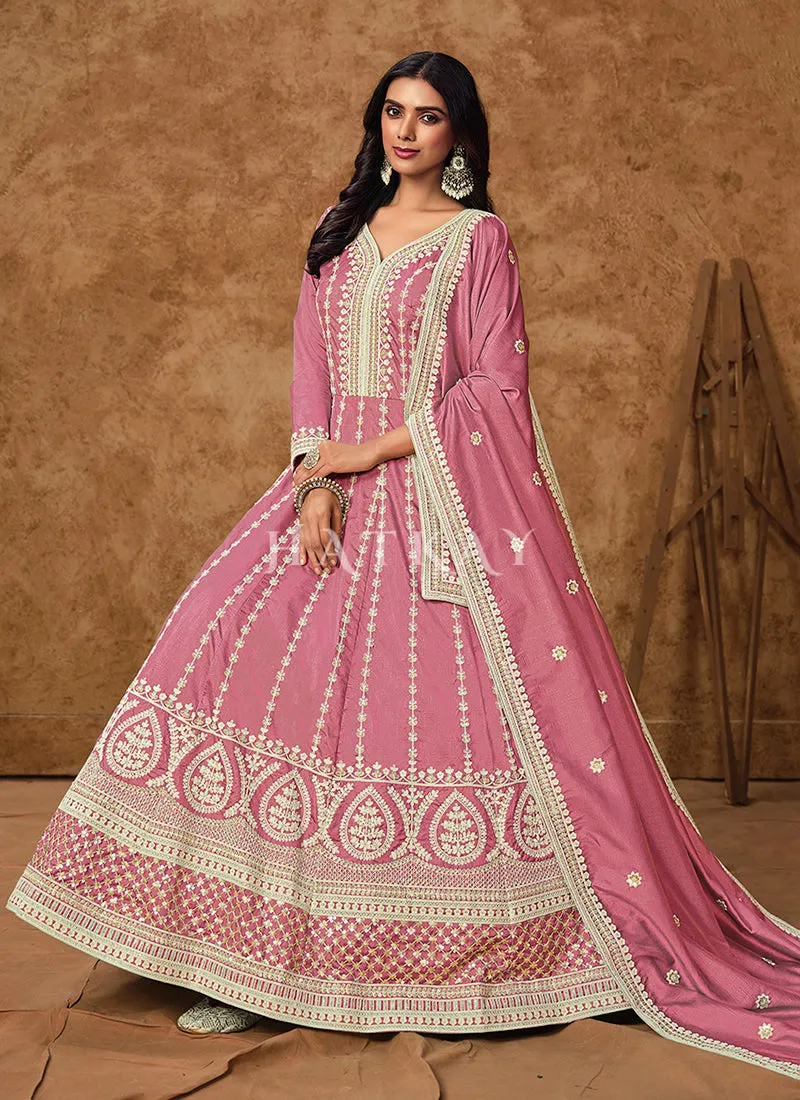 Light Pink Silk Anarkali Suit