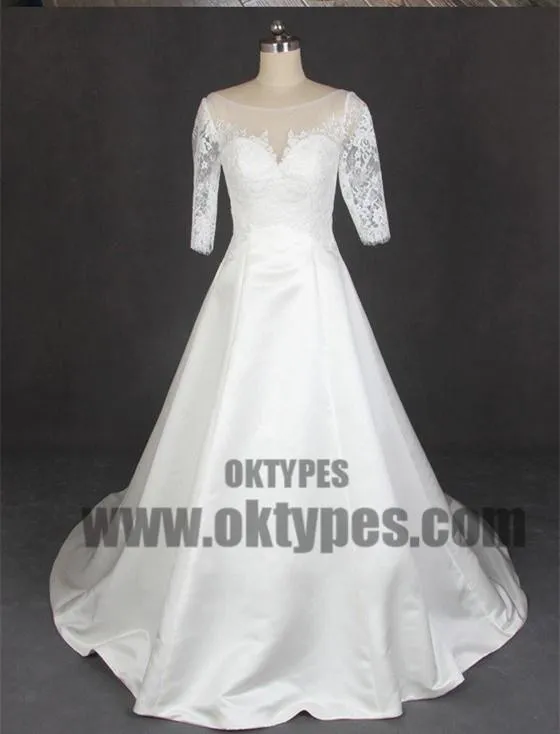 Long Sleeve Lace Tulle Wedding Dresses, Custom Made Long Wedding Gown, Cheap Wedding Gowns, TYP0597