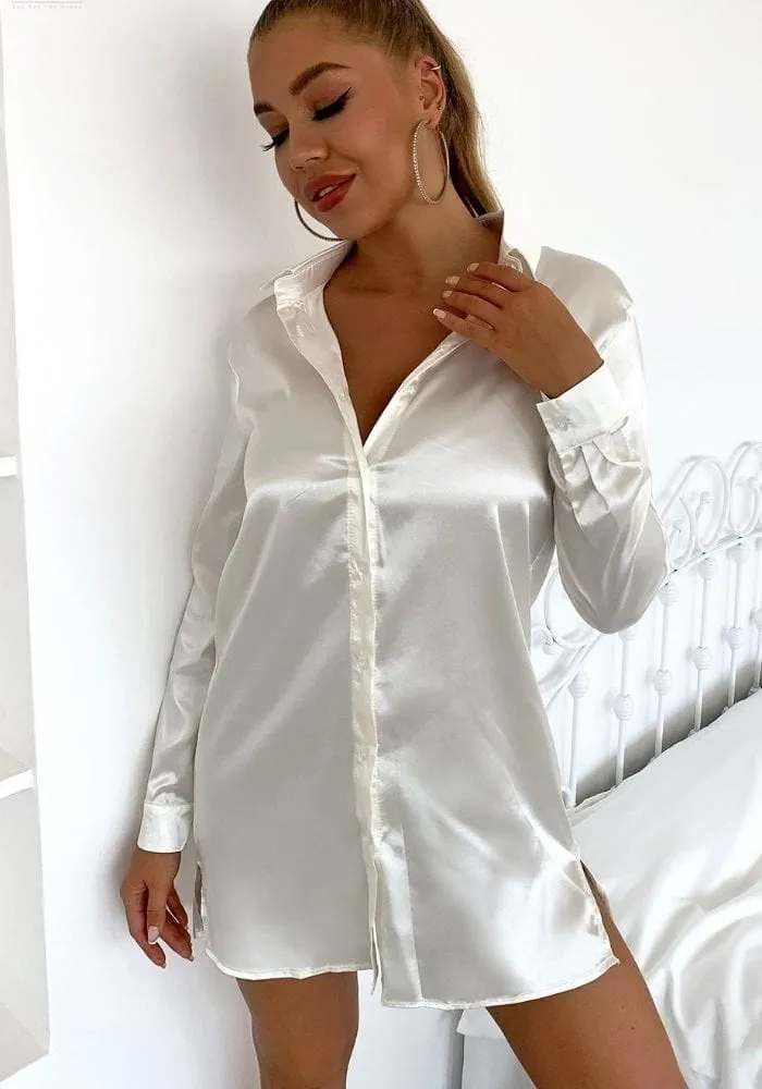 Long Sleeve White Satin Dress