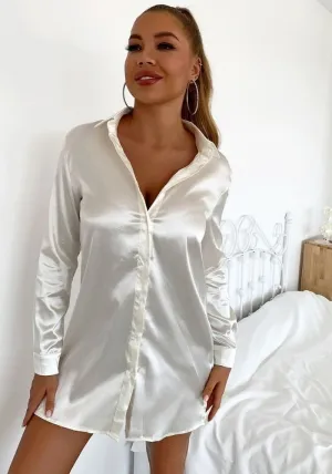 Long Sleeve White Satin Dress