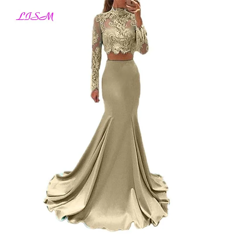 Long Sleeves High-Neck Mermaid Two Pieces Dress