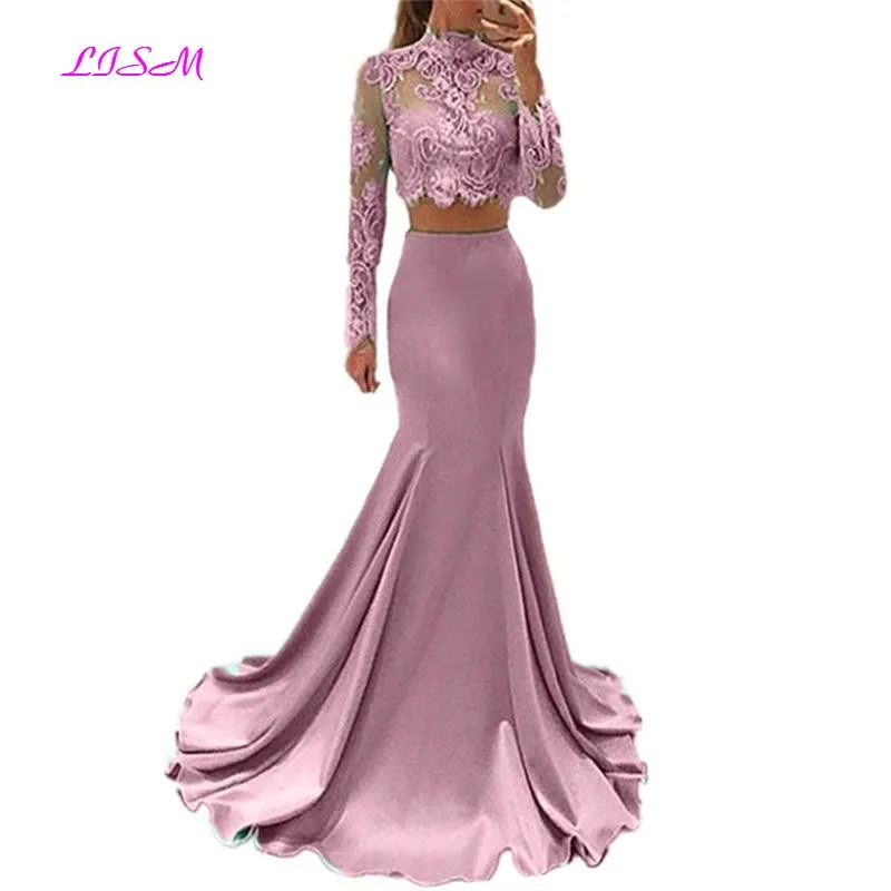 Long Sleeves High-Neck Mermaid Two Pieces Dress