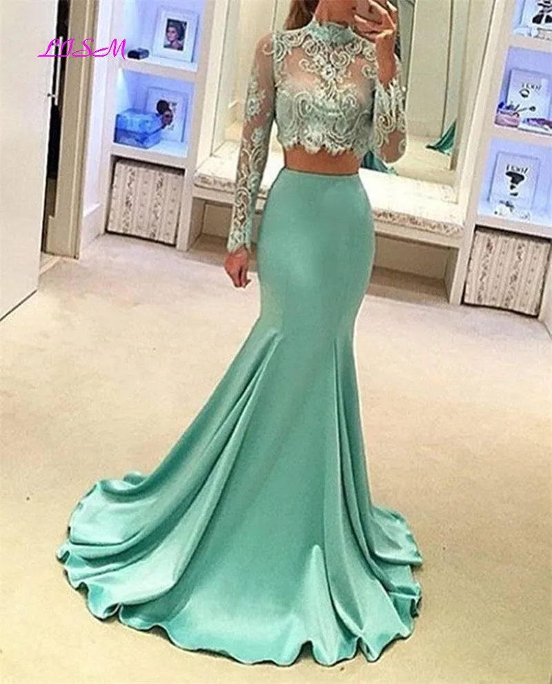 Long Sleeves High-Neck Mermaid Two Pieces Dress