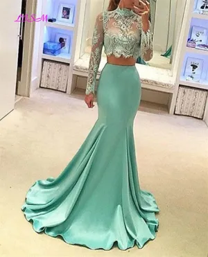 Long Sleeves High-Neck Mermaid Two Pieces Dress