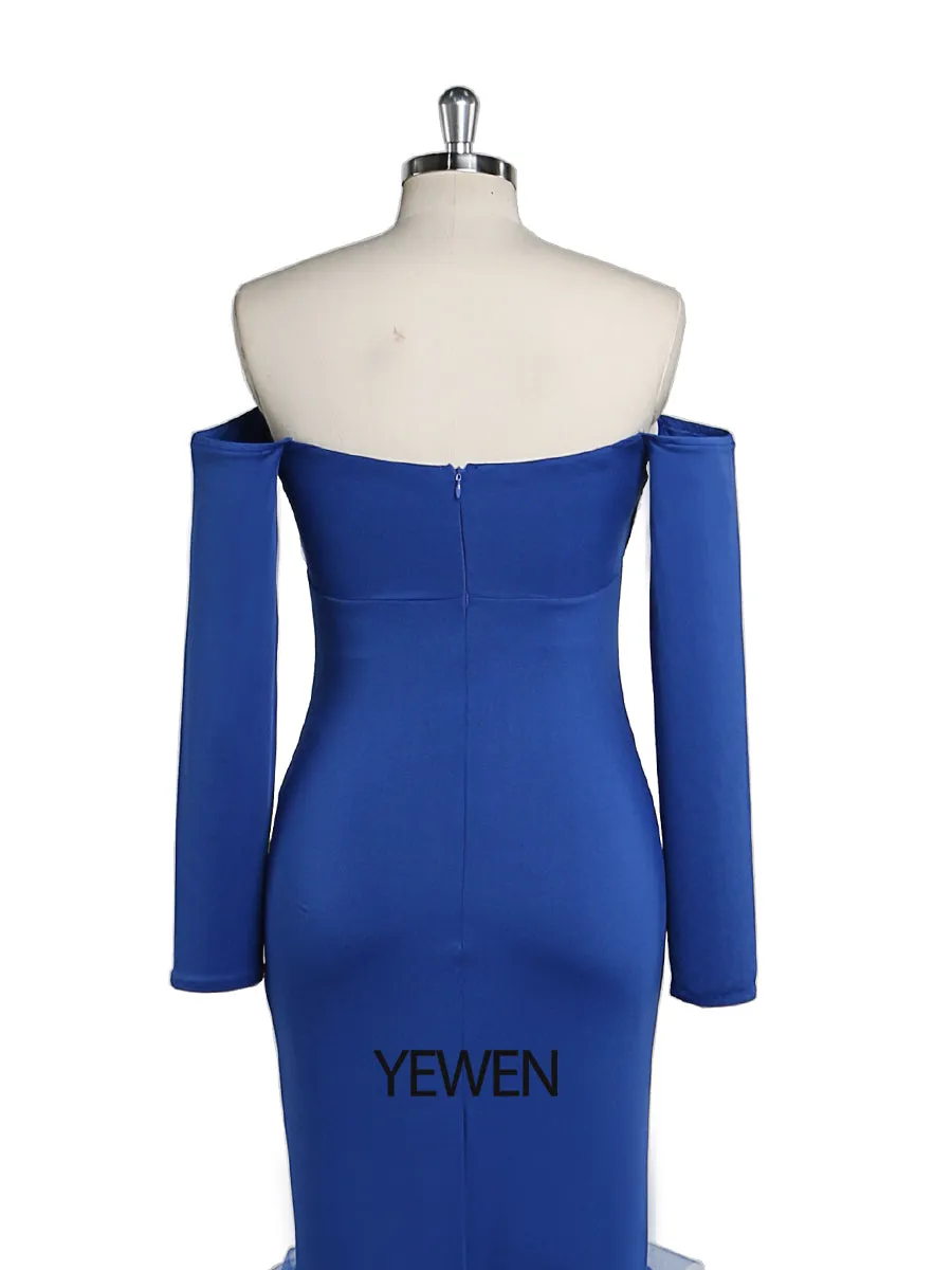 Long Sleeves Royal Blue Mermaid Maternity Dress for Photo Shoots Photography Gown for Baby Shower YW220119