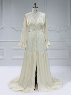 Long Sleeves Woman Maxi Dess with Buttons  Boho Photo Shoot Dresses YW231074-1