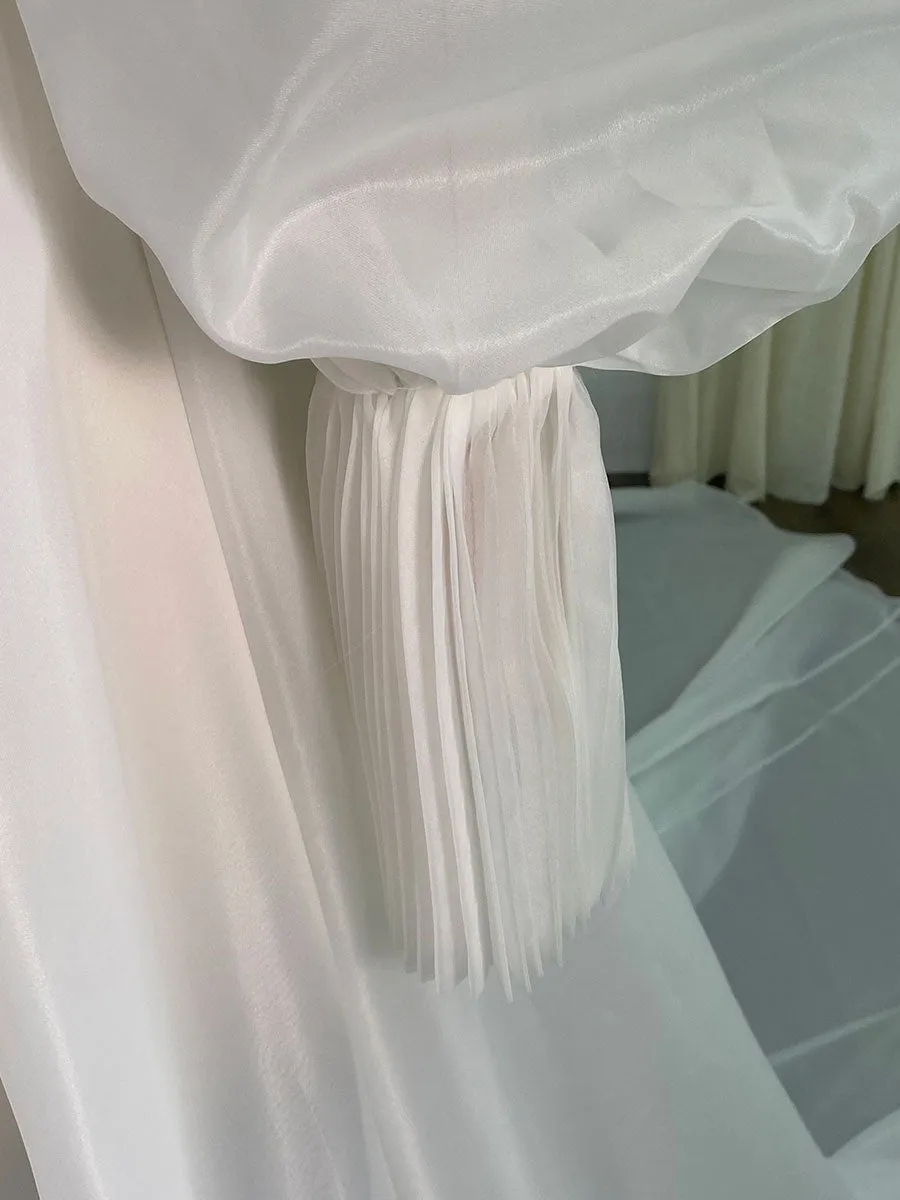 Long Train Silk Organza Wedding Dress Engagement Dress with Puffy Sleeves Custom Wedding Dress YW240025