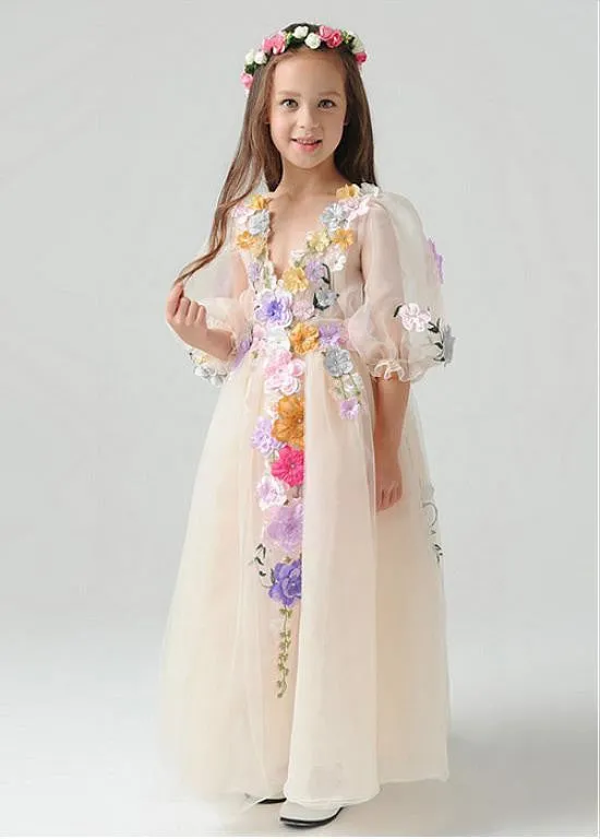 Lovely Flower Girl Dress With Handmade Flowers
