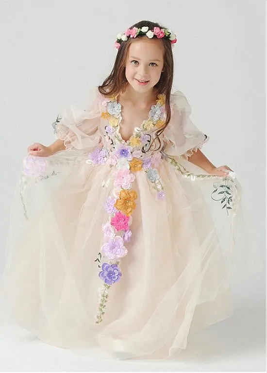 Lovely Flower Girl Dress With Handmade Flowers