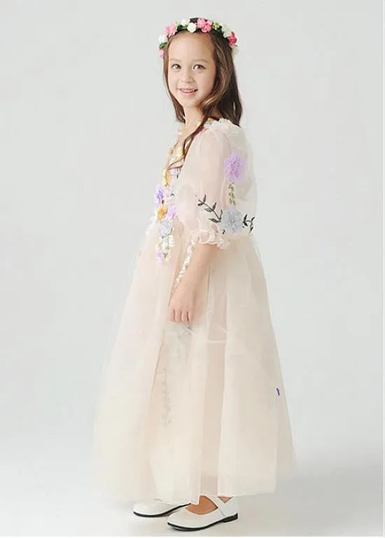 Lovely Flower Girl Dress With Handmade Flowers