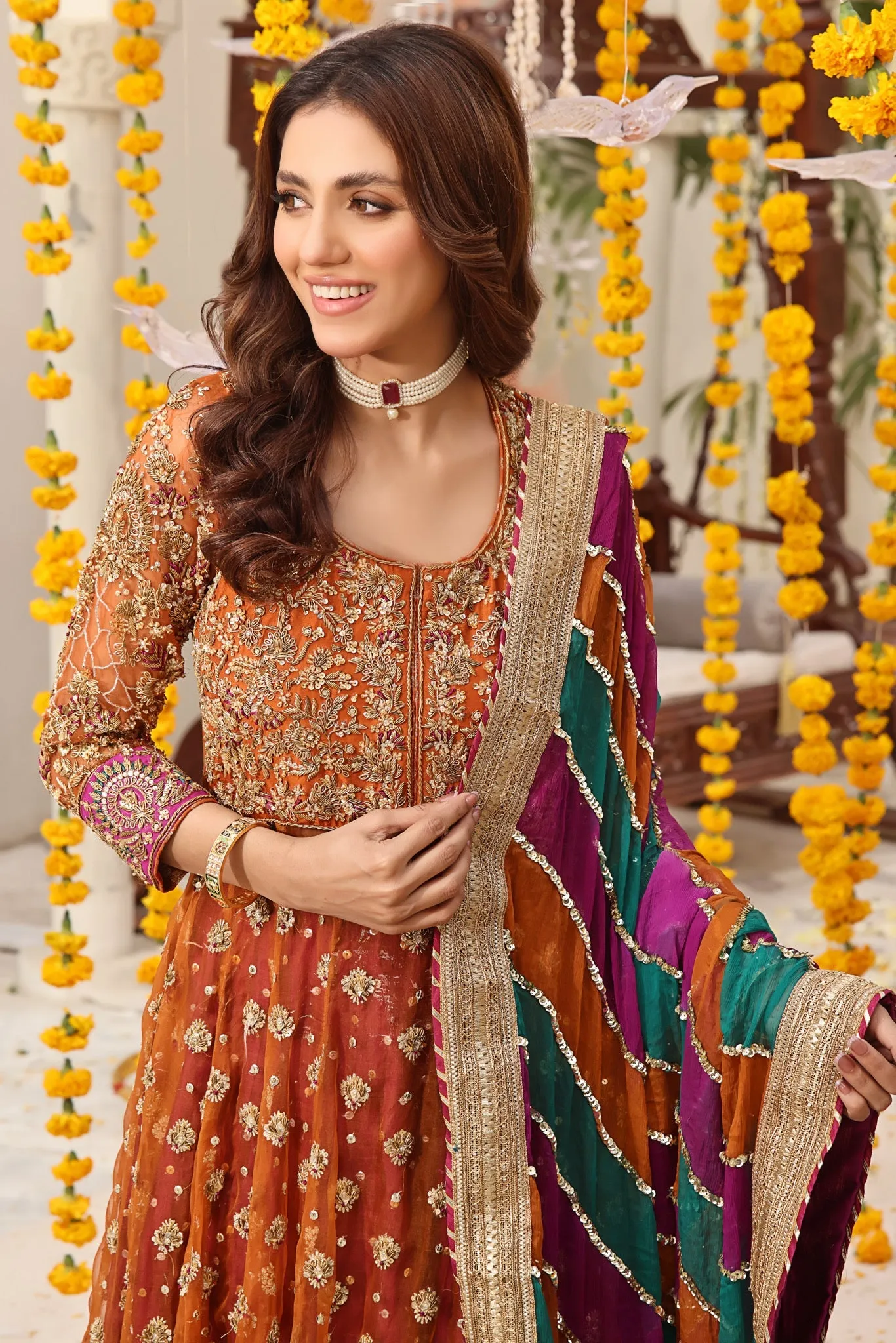 Luxury Pakistani Wedding Dress in Pishwas Lehenga Style