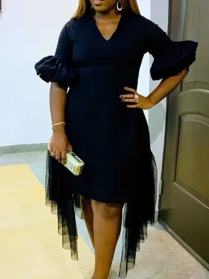 LW Plus Size Flounce Design See Through Hem Dress 2023 Sexy Summer short sleeve dress office elegant party black midi Dresses
