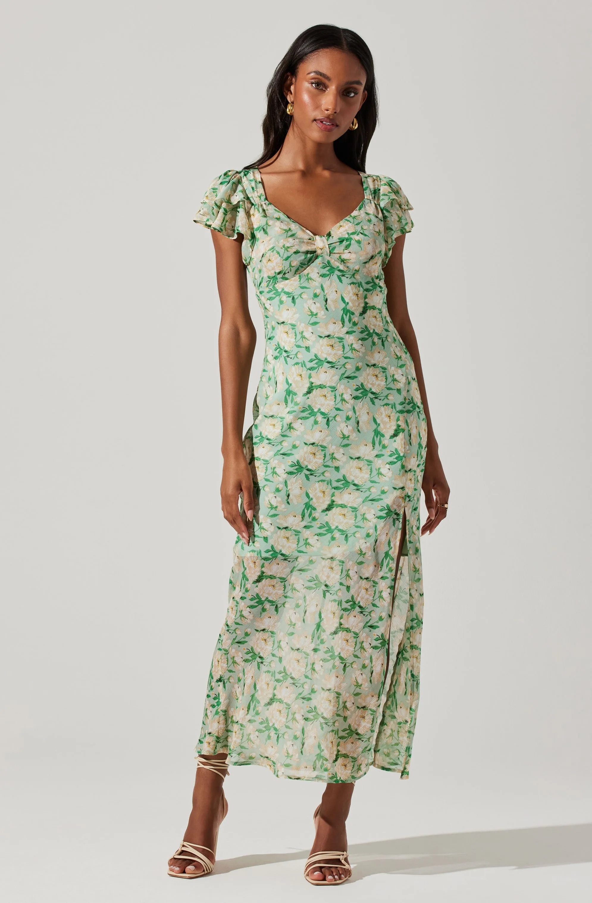 Maisy Floral Flutter Sleeve Midi Dress