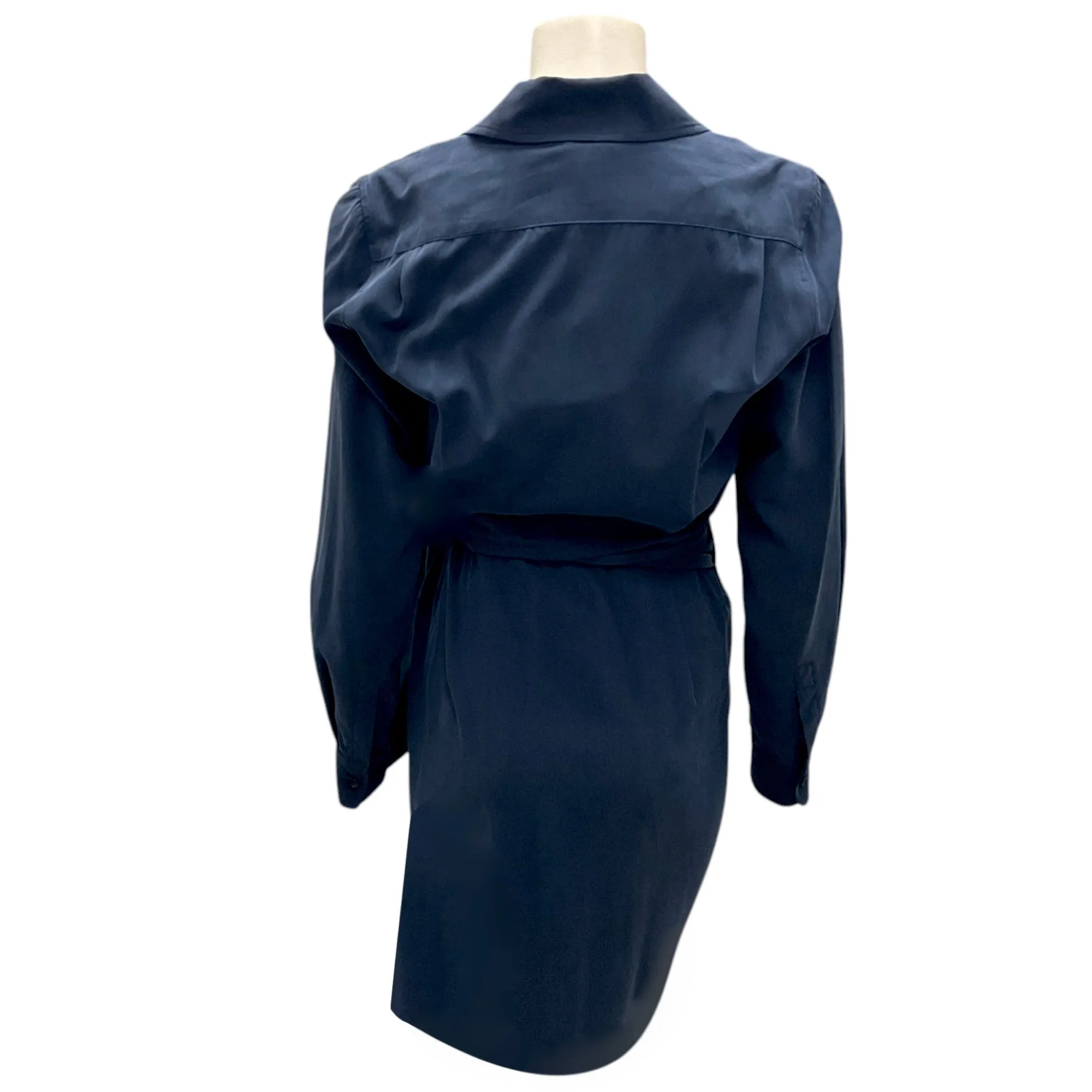 Max Mara Navy Blue James Silk Wrap Dress