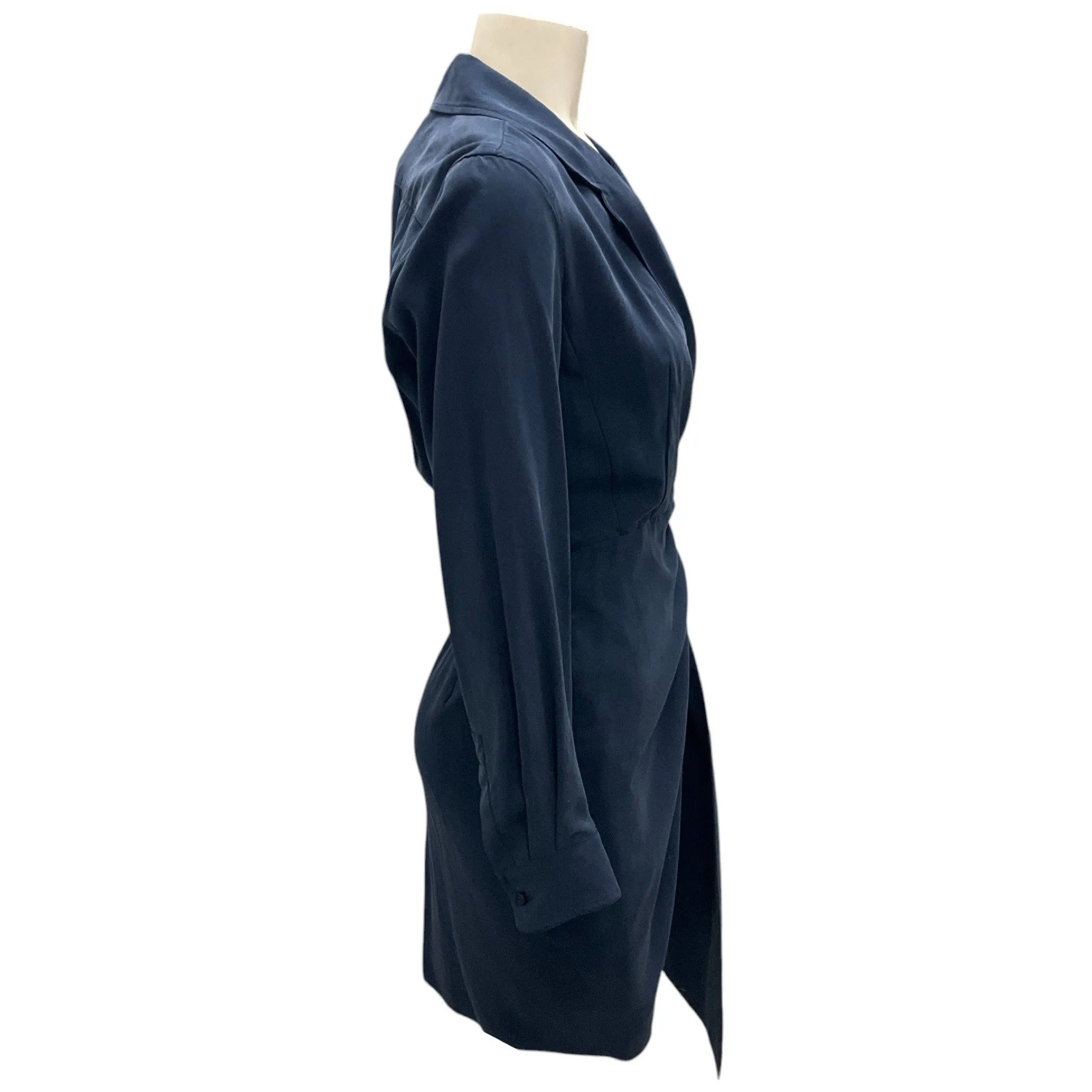 Max Mara Navy Blue James Silk Wrap Dress