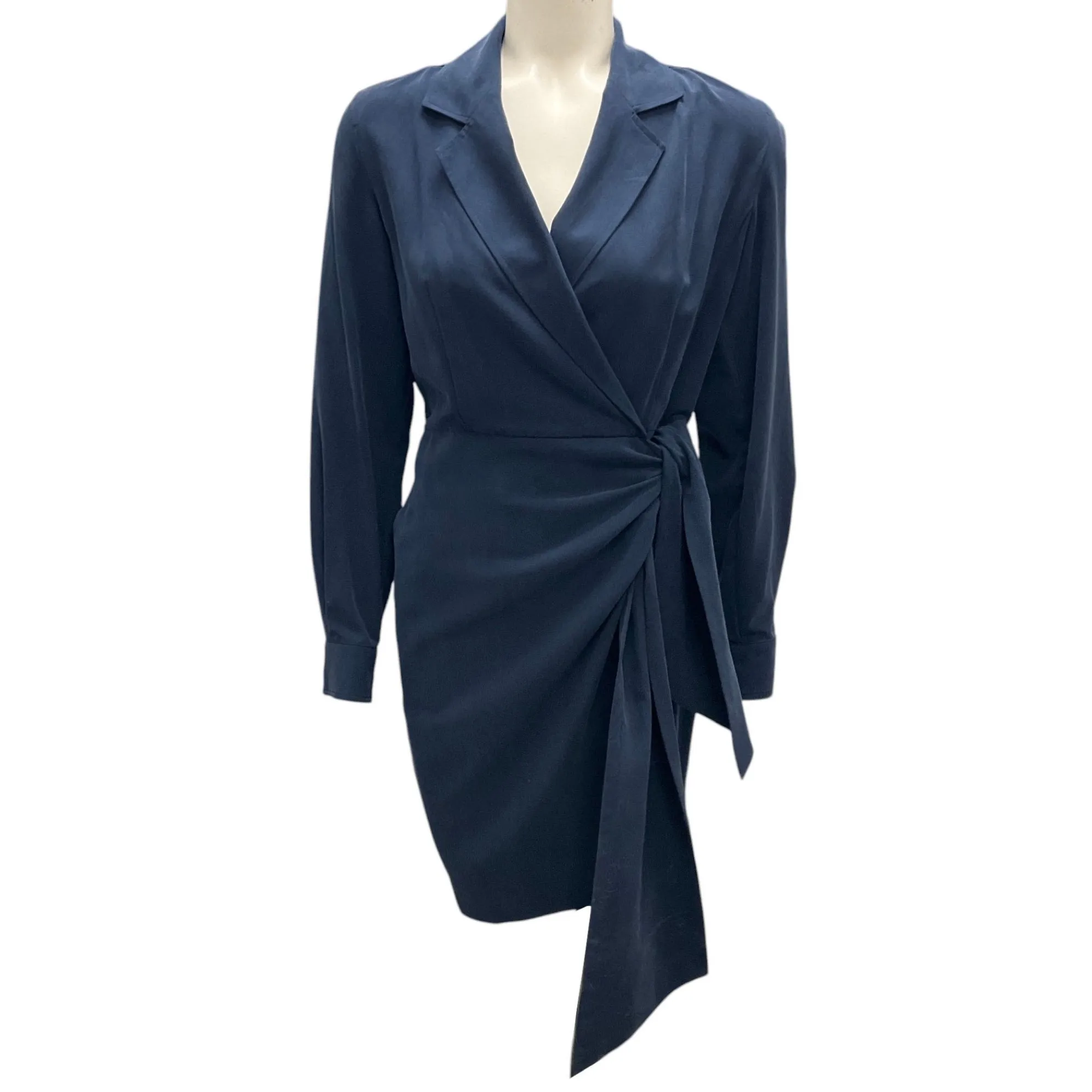 Max Mara Navy Blue James Silk Wrap Dress