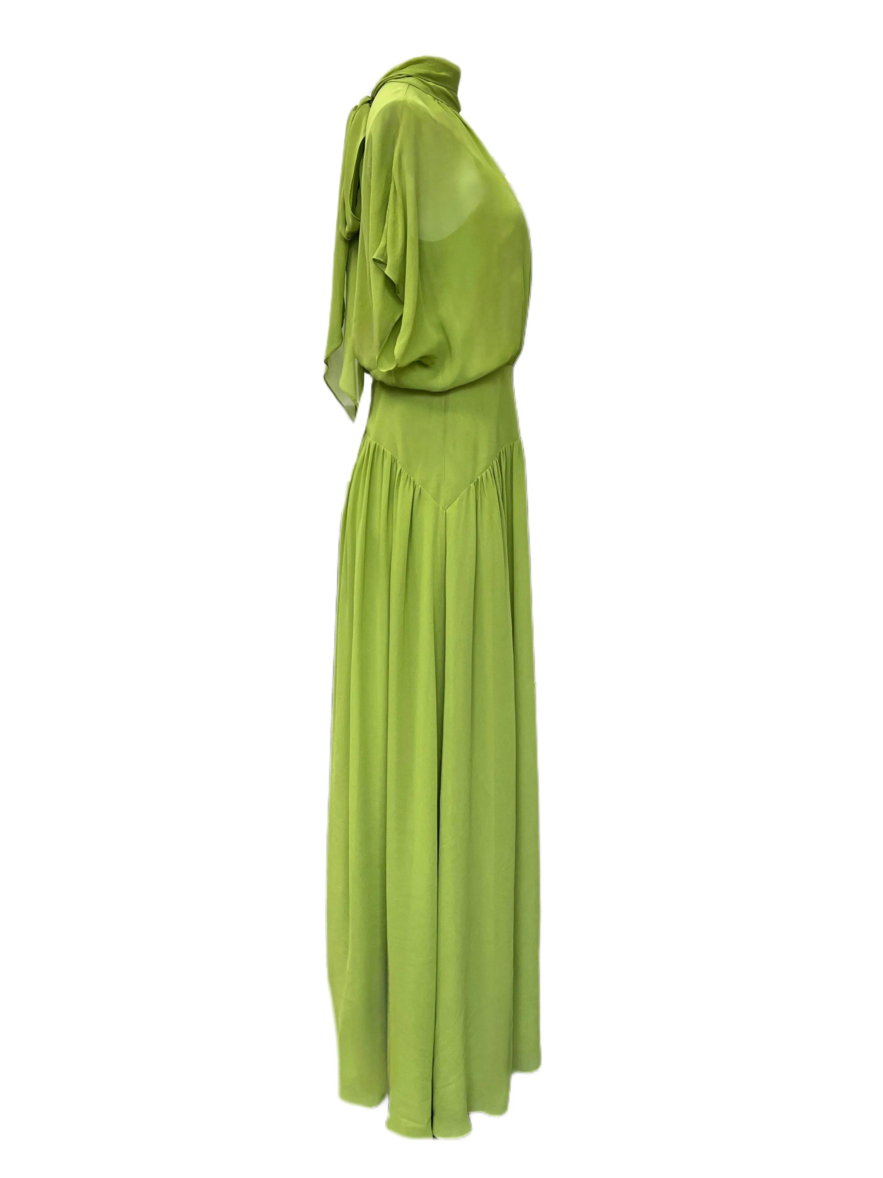 Max Mara Women's Green Gessati Silk Maxi Dress NWT