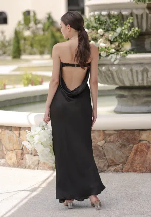 MERCEDES Cowl Neck Open Back Maxi Dress (Black SC Silk)