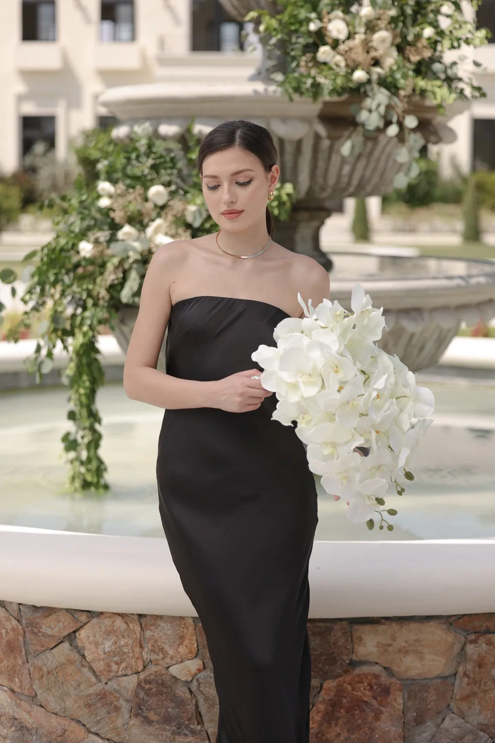 MERCEDES Cowl Neck Open Back Maxi Dress (Black SC Silk)