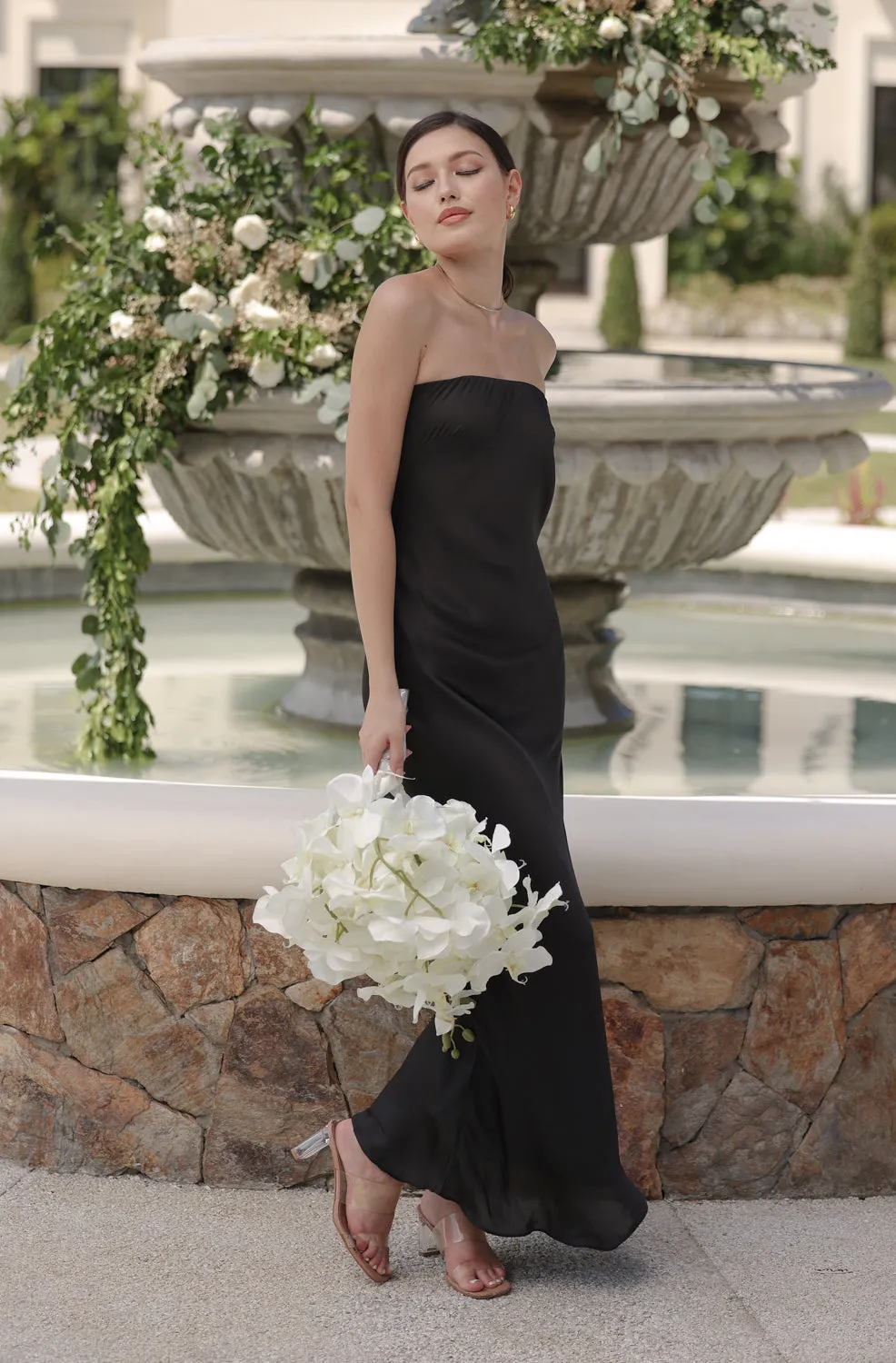MERCEDES Cowl Neck Open Back Maxi Dress (Black SC Silk)