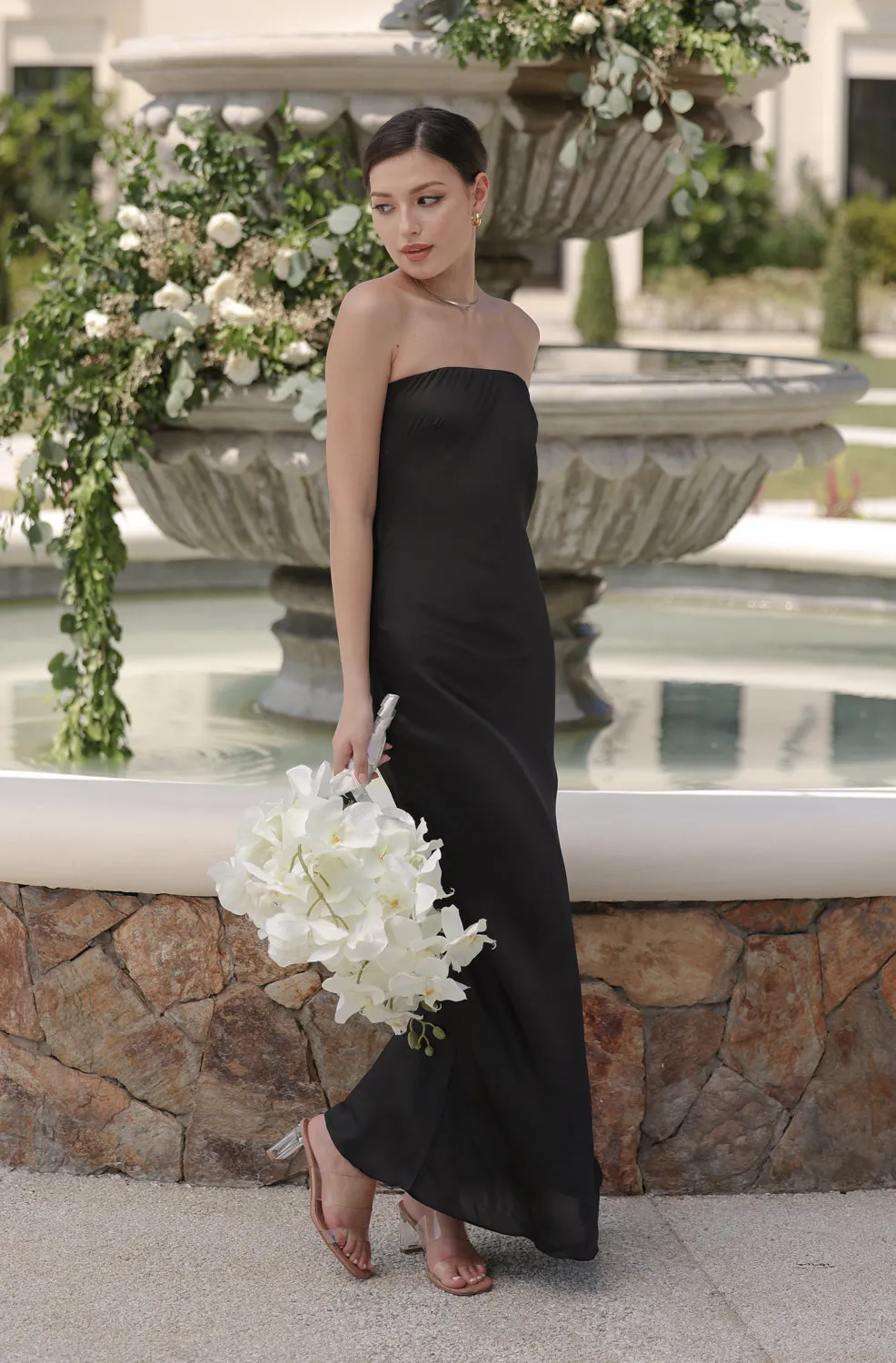 MERCEDES Cowl Neck Open Back Maxi Dress (Black SC Silk)