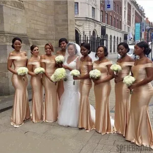 Mermaid Off-shoulder Simple Cheap Long Satin Bridesmaid Dresses, BD1029
