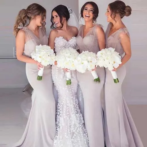 Mermaid Sweetheart Grey Sweep Train Elastic Satin Long Bridesmaid Dresses,MBD128