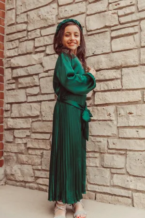 Mini Ayla Pleated Satin Gown - Emerald