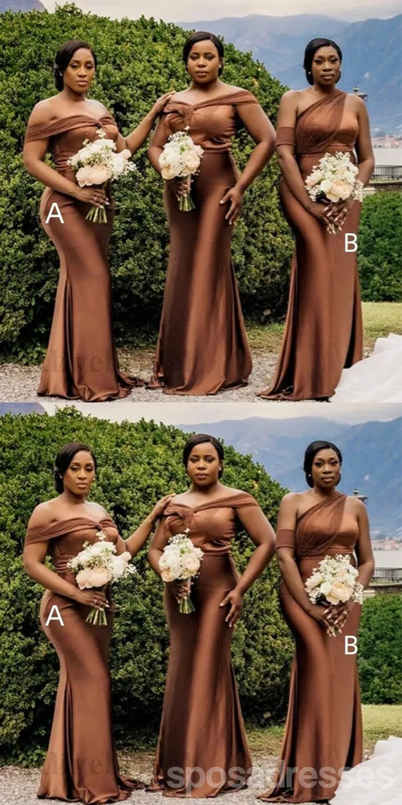 Mismatched Chocolate Mermaid Maxi Long Bridesmaid Dresses For Wedding,WG1784
