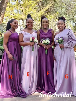Mismatched Soft Satin A-Line Floor Length Bridesmaid Dresses, SFWG00525